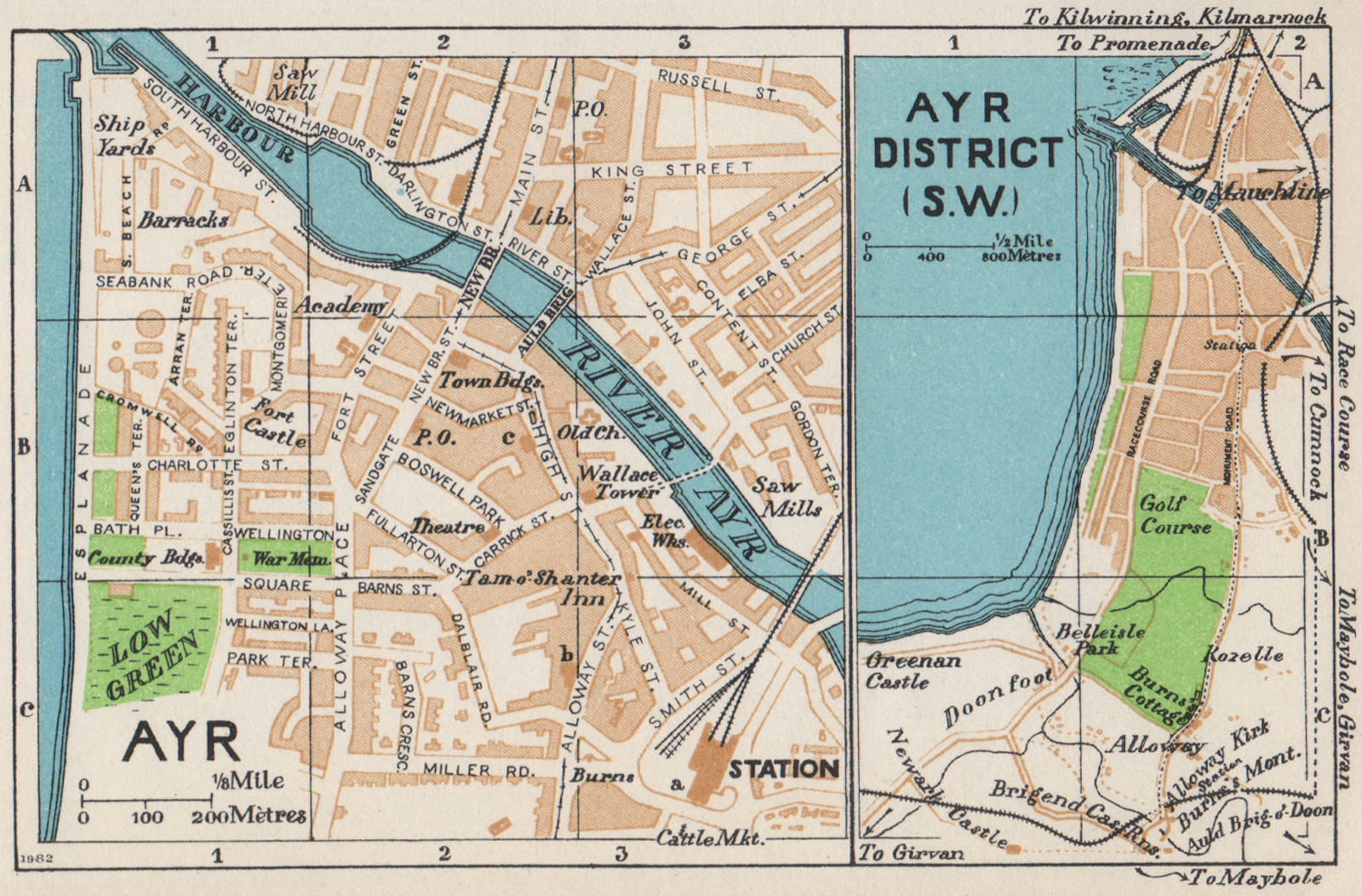 AYR & DISTRICT. Vintage town city map plan. Scotland 1959 old vintage